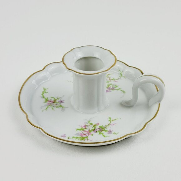 Vintage Haviland France Handled Candle Holder, Rosalinde Pink Floral & Gold Trim - Picture 2 of 11